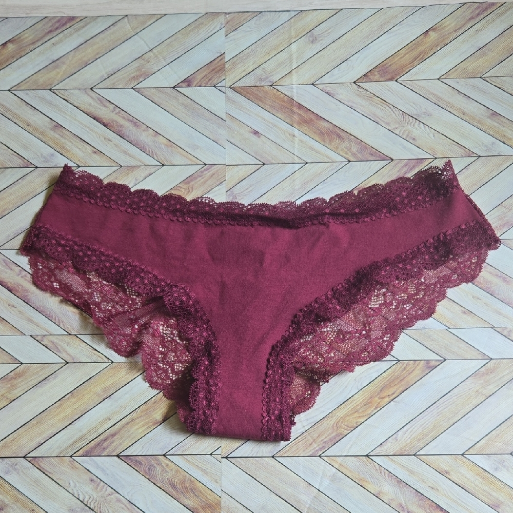 Miss Vickie's Intimates Sheer Burgundy Lace Trim Panties Womens Bikini Undies